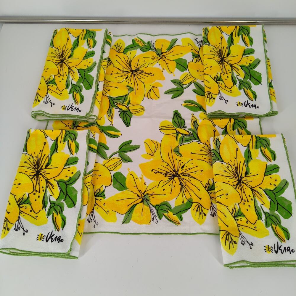 Set of 5 Vintage Vera Neumann Yellow Day Lilies 1960s Napkins